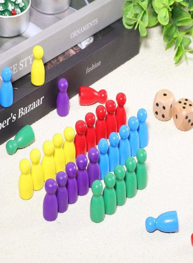 TOPPERFUN 50Pcs Wooden Pawns, Multicolor Board Game Pawn Pieces, Checkers and Ludo Board Game Accessories with 2 Dice, 10 of Each Color - Image 5